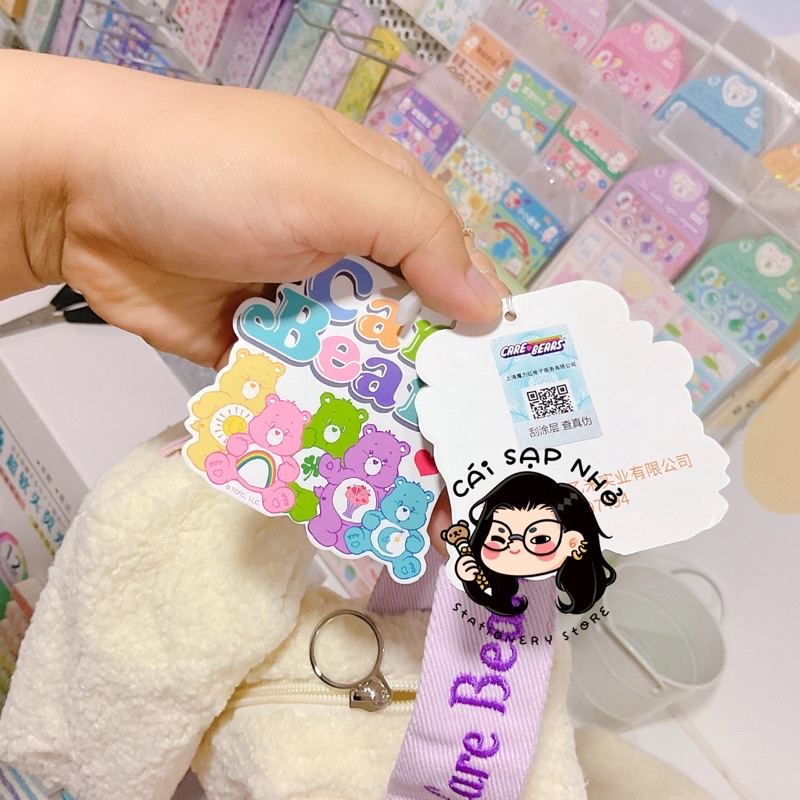 Túi bút lông xù họa tiết gấu care bear chính hãng