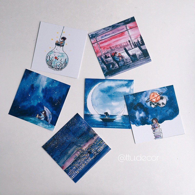 SET 6 TẤM POSTCARD CÔ BÉ TÓC XÙ TRANG TRÍ