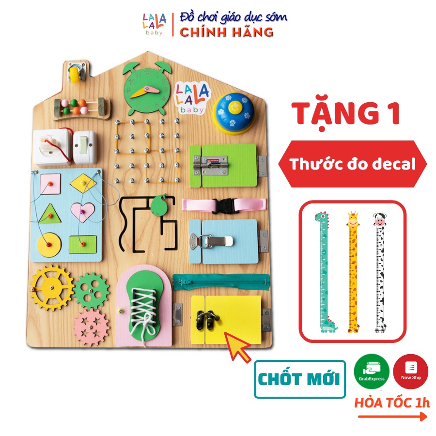 Bảng Bận Rộn Busy board rèn luyện vận động tinh Lalala baby kích thước 40x50x5cm với hơn 20 món đồ cực thu hút khám phá