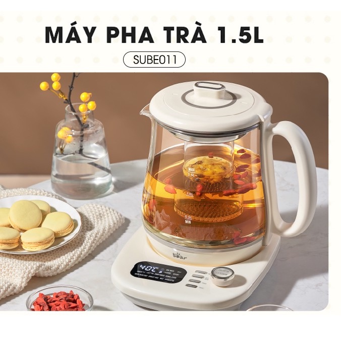 Máy Ấm Pha Trà Mini đa năng 1.5L Bear SUBE011 (YSH-C15Q5), 12 chế độ nấu BH 18 tháng, Bình Đun Trà, Ấm Chưng Yến