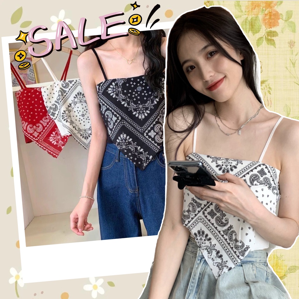 A004 Yếm 2 dây nữ thổ cẩm Boho đen trắng crt Áo croptop 2 dây lửng dân tộc dạng khăn bandana ống ngắn ôm body sexy đẹp