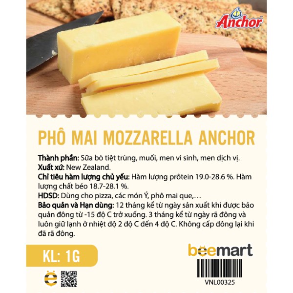 Phô mai MOZZARELLA ANCHOR cắt sẵn 1kg