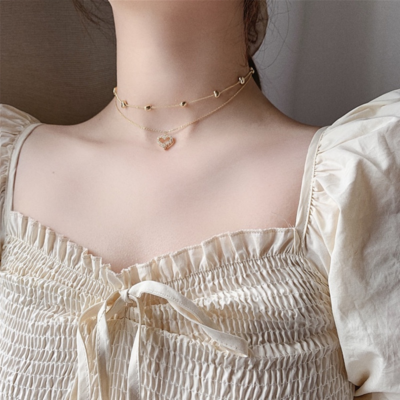 Vòng cổ Nhiều Lớp Mạ Vàng 14K Phong Cách Hàn Quốc Thời Trang