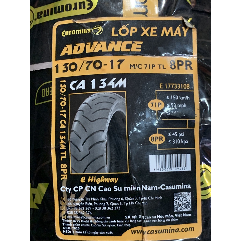 Vỏ Euromina 120-130/70/17 Bánh Sau Winner, Exciter 150/155 - Không Ruột