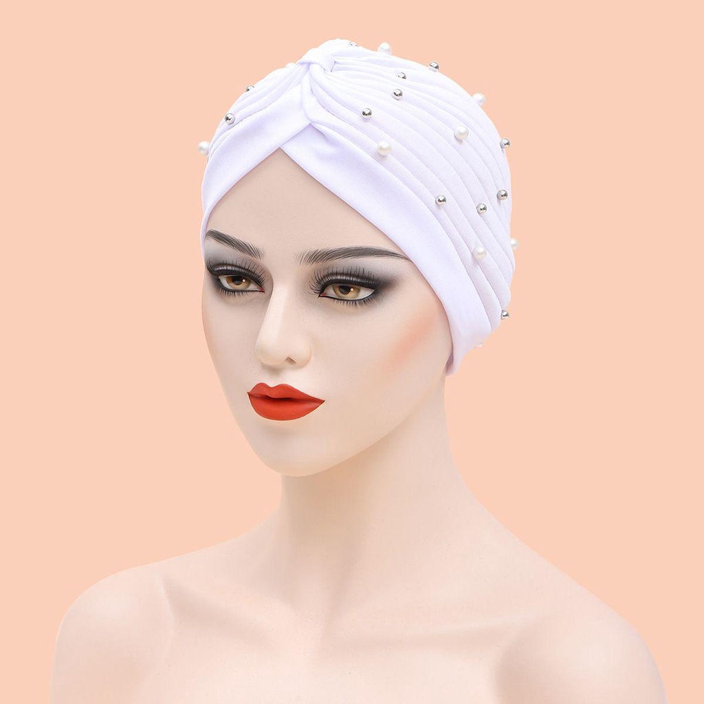 Khăn Turban Trơn Xếp Nếp Bằng Polyester Đính Hạt Phong Cách Ả Rập