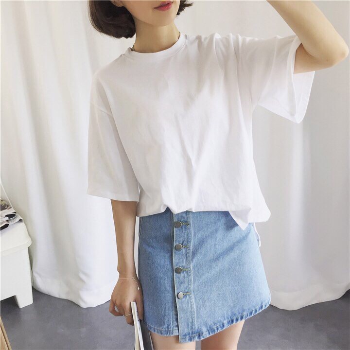 Áo thun Nam Nữ Tay Lỡ Oversize màu trắng và đen - Form rộng Tay lửng Cotton Thái