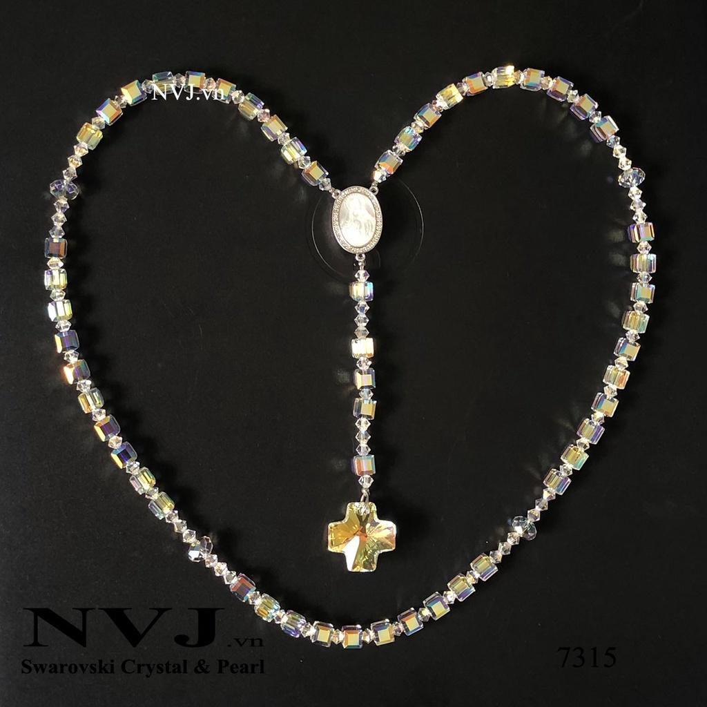 Chuỗi mân côi hạt vuông 6li pha lê Swarovski cao cấp lấp lánh sang trọng, trang sức công giáo