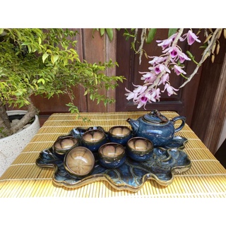Bộ trà khay sen, bộ trà gốm sứ bát tràng cao cấp, bộ ấm chén pha trà đẹp