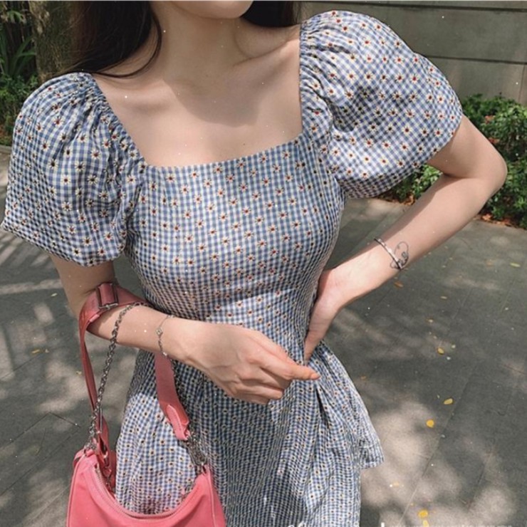 Đầm Cổ Vuông Họa Tiết Hoa Cúc Phong Cách Retro Pháp Cho Nữ | BigBuy360 - bigbuy360.vn