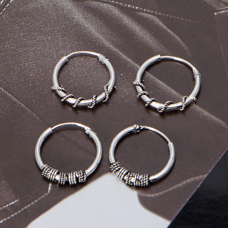 Bông Tai Tròn Bằng Kim Loại Phong Cách Punk Tối Giản