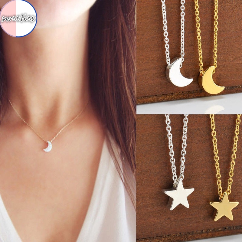 Vòng cổ thời trang hình trăng khuyết/sao màu vàng/bạc đơn giản kiểu Hàn cho nữ