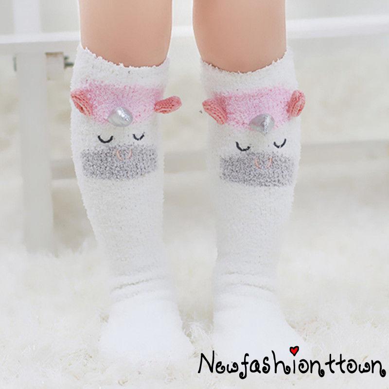 ღtwღCute Children Unicorn Baby Kid Socks Anti-skip Cotton Coral Fleece Long Socks