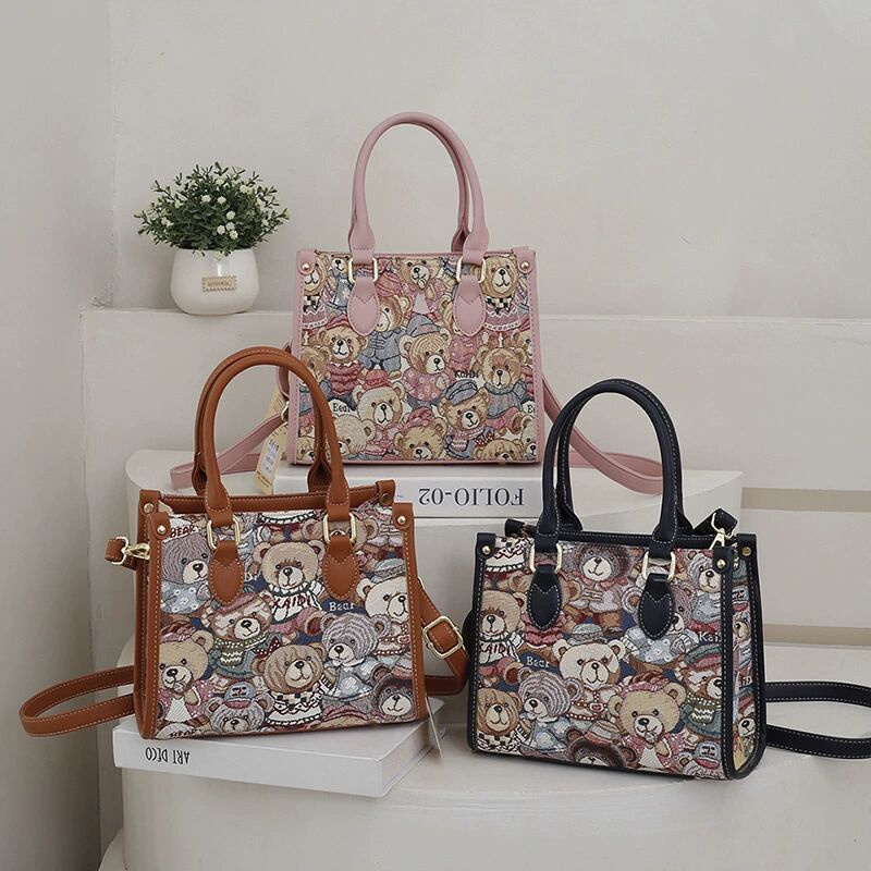 Túi Đeo Chéo Hình Gấu Hoạt Hình Nhiều Màu Phong Cách Retro Cho Nữ