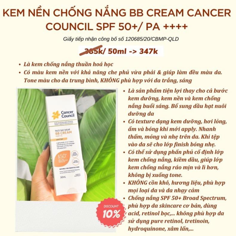 Kem nền chống nắng BB Cream Cancer Council SPF 50+/ PA ++++