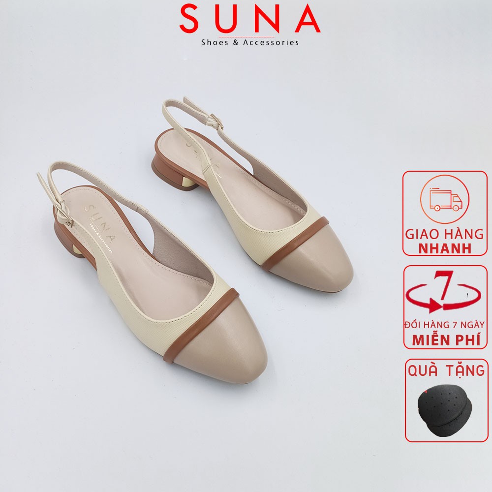 [Mã LT50 giảm 50k đơn 250k] Sandal bít mũi nữ quai mảnh gót vuông 3cm mũi tròn SUNA - X189