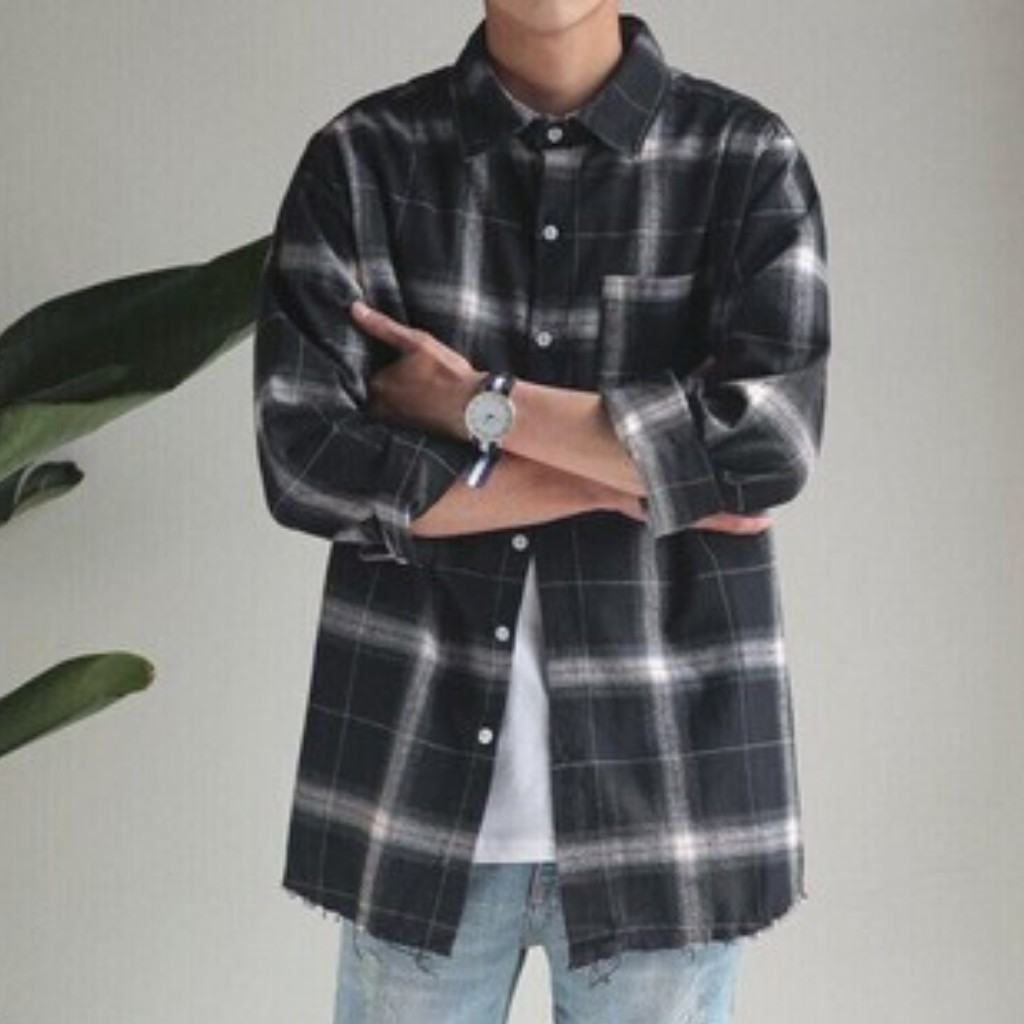 Áo Khoác Sơ Mi Nam H&H-KSM1 Unisex Phối Sọc Caro, Full 2 màu cơ bản