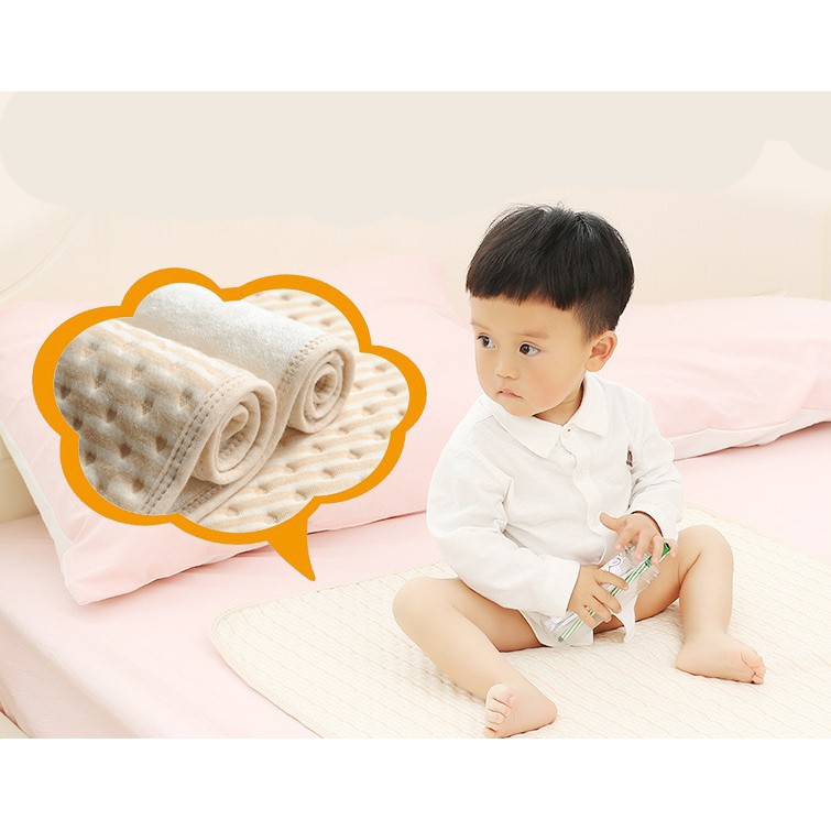 Tấm Lót Chống Thấm Cho Bé Chất Liệu Cotton Hữu Cơ Tự Nhiên 4 Lớp, Thoáng Khí