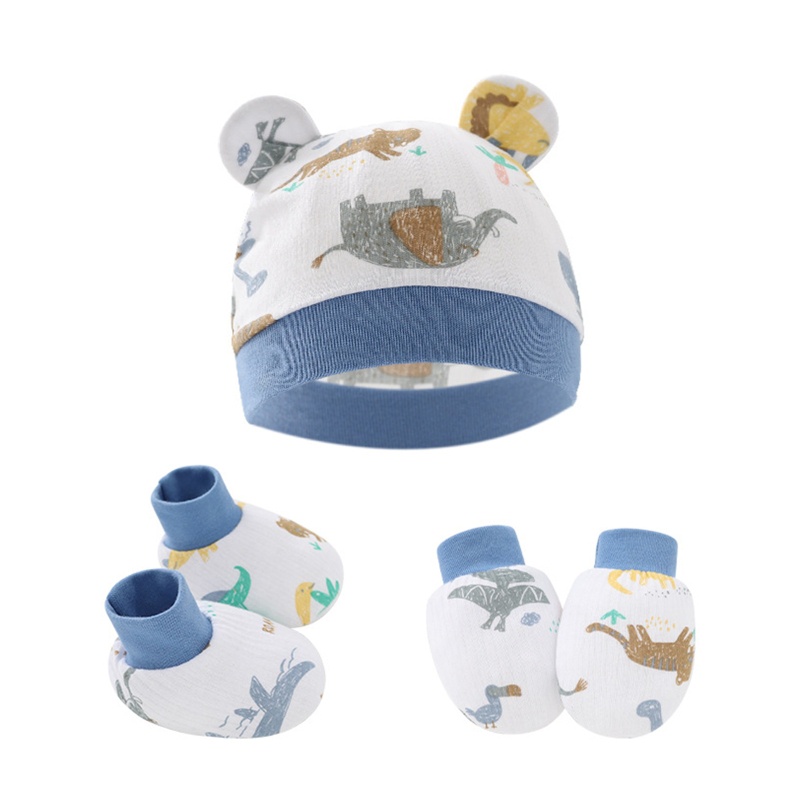 Bộ Vỏ Bọc Chân + Găng Tay + Mũ Bằng Cotton Chống Xước Cho Bé Sơ Sinh