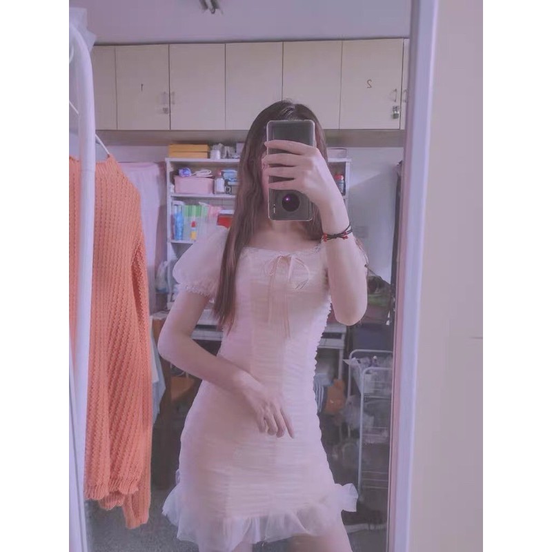 sẵn JANE'S Đầm voan lưới xếp nhún cổ tích viền bèo nhỏ ôm body tôn dáng HÀNG QUẢNG CHÂU chất đẹp J0040 kèm ảnh khách | BigBuy360 - bigbuy360.vn