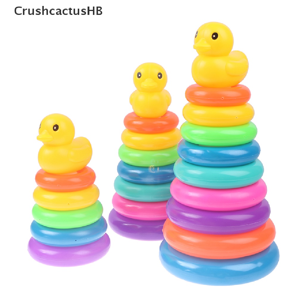 [CrushcactusHB] Yellow Duck Toy With Rainbow Color Stacking Rings Tower Toy Bath Tub Play Toy Hot Sell