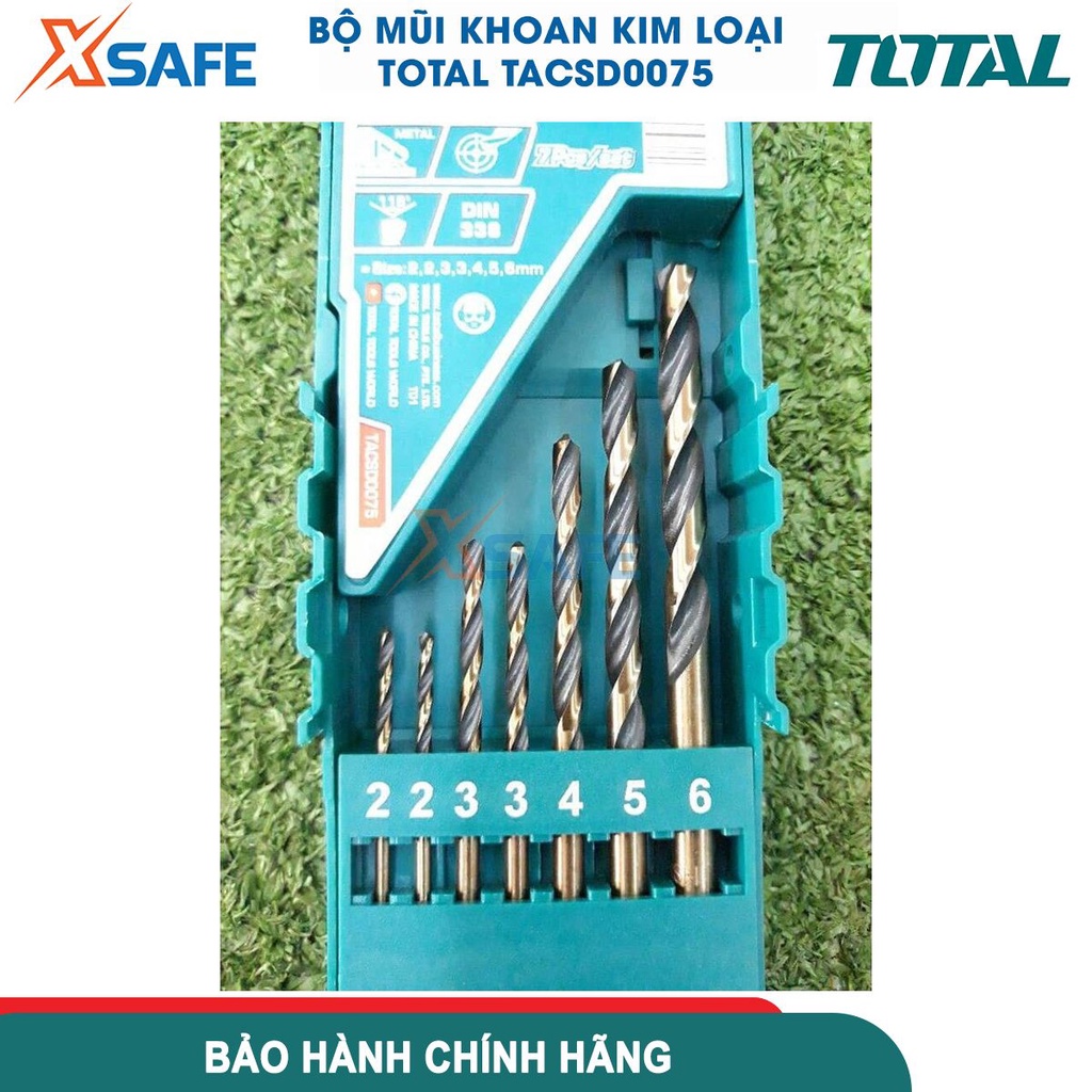 Bộ 7 mũi khoan kim lại hss Total TACSD0075, kích thước 2mm, 2mm, 3mm, 3mm, 4mm, 5mm, 6mm, đóng gói hộp nhựa