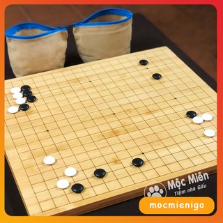 Bộ cờ vây cờ caro bàn gỗ tre và quân cờ nhựa Melamine 2 mặt cong