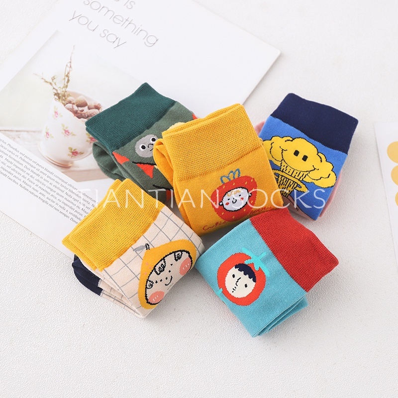 Tất vớ  nữ cổ cao cotton in họa tiết hoạt hình dễ thương phong cách Hàn Quốc