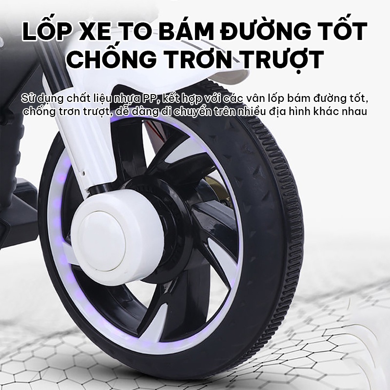 Xe mô tô điện trẻ em động cơ mạnh mẽ di chuyển trên nhiều địa hình khác nhau dung lượng bình điện lớn chất liệu nhựa bền