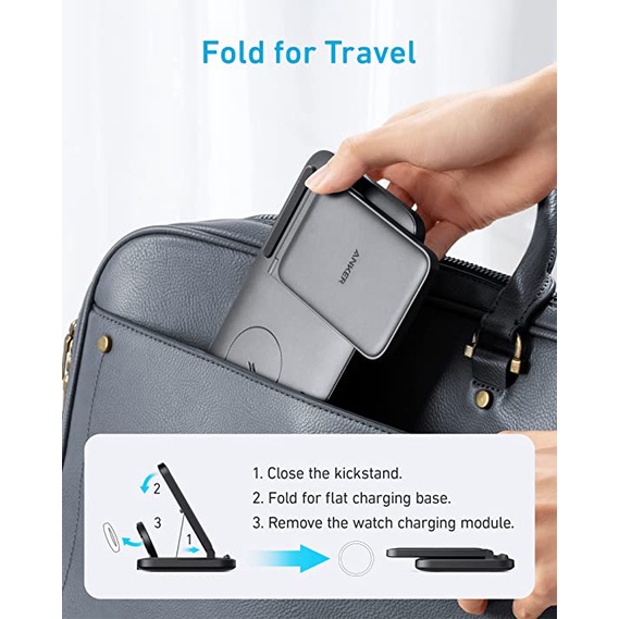 Đế sạc không dây Anker 3 trong 1 Foldable 3-in-1 Wireless Charging Station with Adapter [Hàng Mỹ]