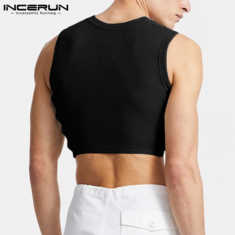 Áo ba lỗ INCERUN cổ tròn phối ren không tay thoáng mát sành điệu cho nam