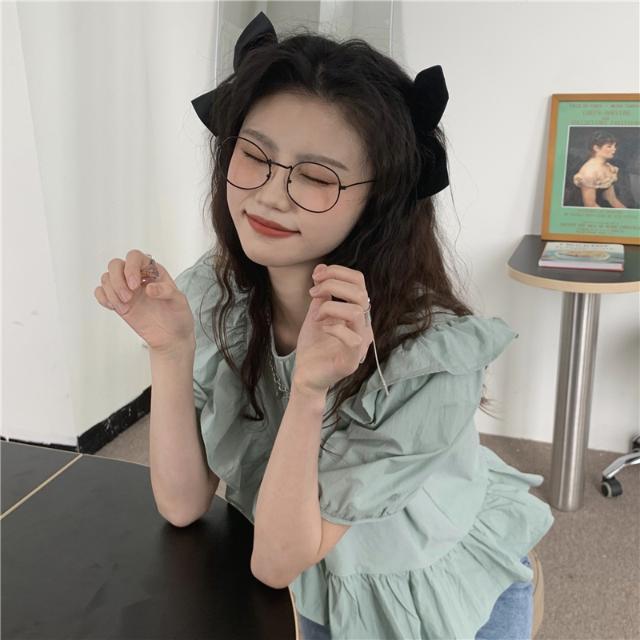 Áo Croptop Tay Ngắn Phối Diềm Xếp Nếp | BigBuy360 - bigbuy360.vn