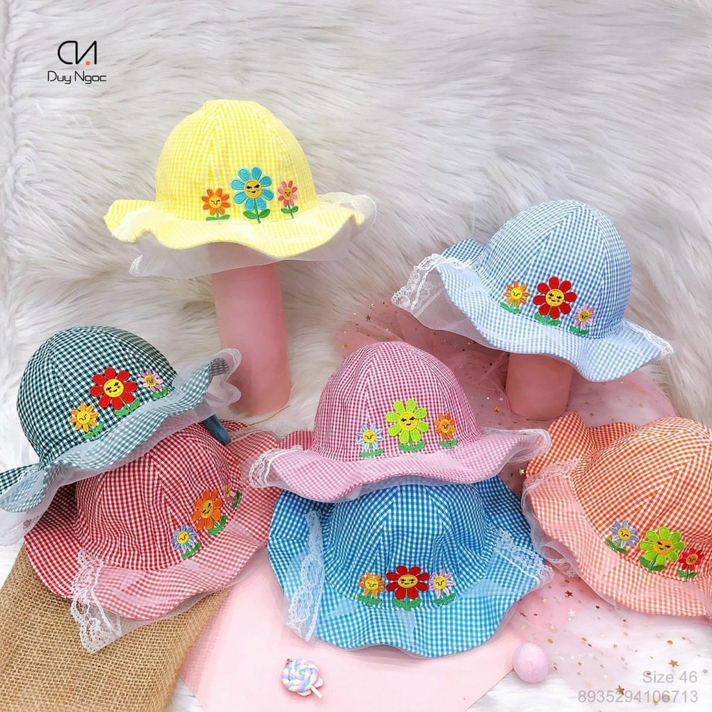 Nón vành khăn caro 3 hoa Duy Ngọc