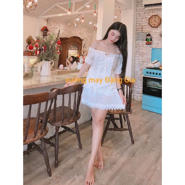 bộ trễ vai tay lỡ viền ren cho nàng năng động P42212