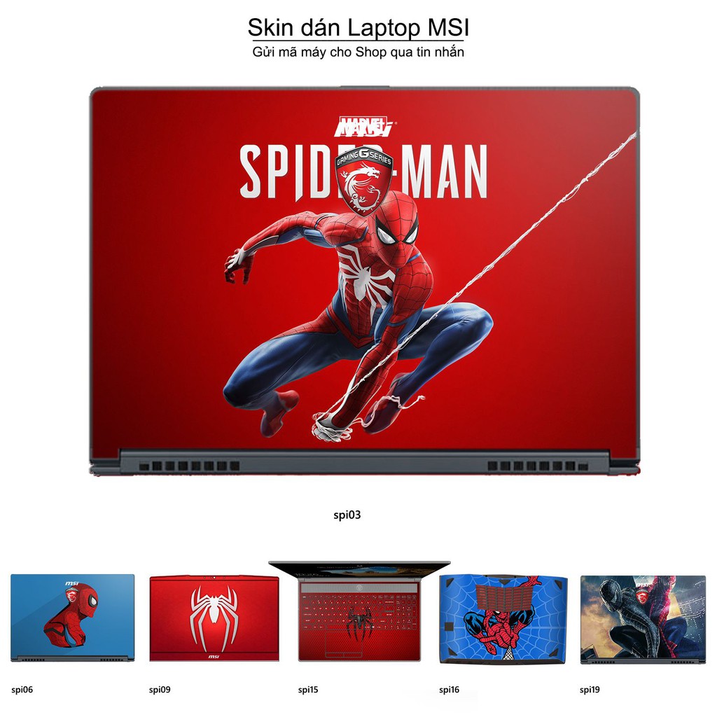 Skin dán Laptop MSI in hình người nhện Spiderman (inbox mã máy cho Shop)