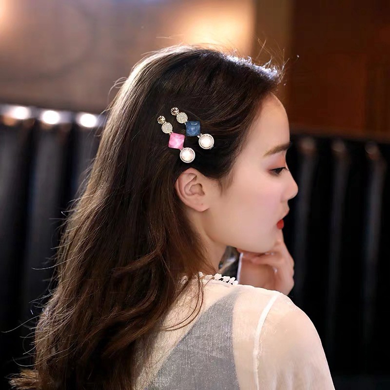 Kẹp tóc kim loại đính đá xinh xắn thời trang dành cho nữ