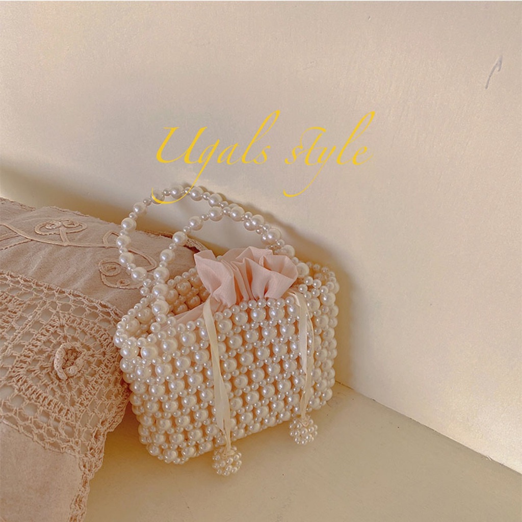 Túi xách ngọc trai kết hạt cườm ô vuông sang trọng