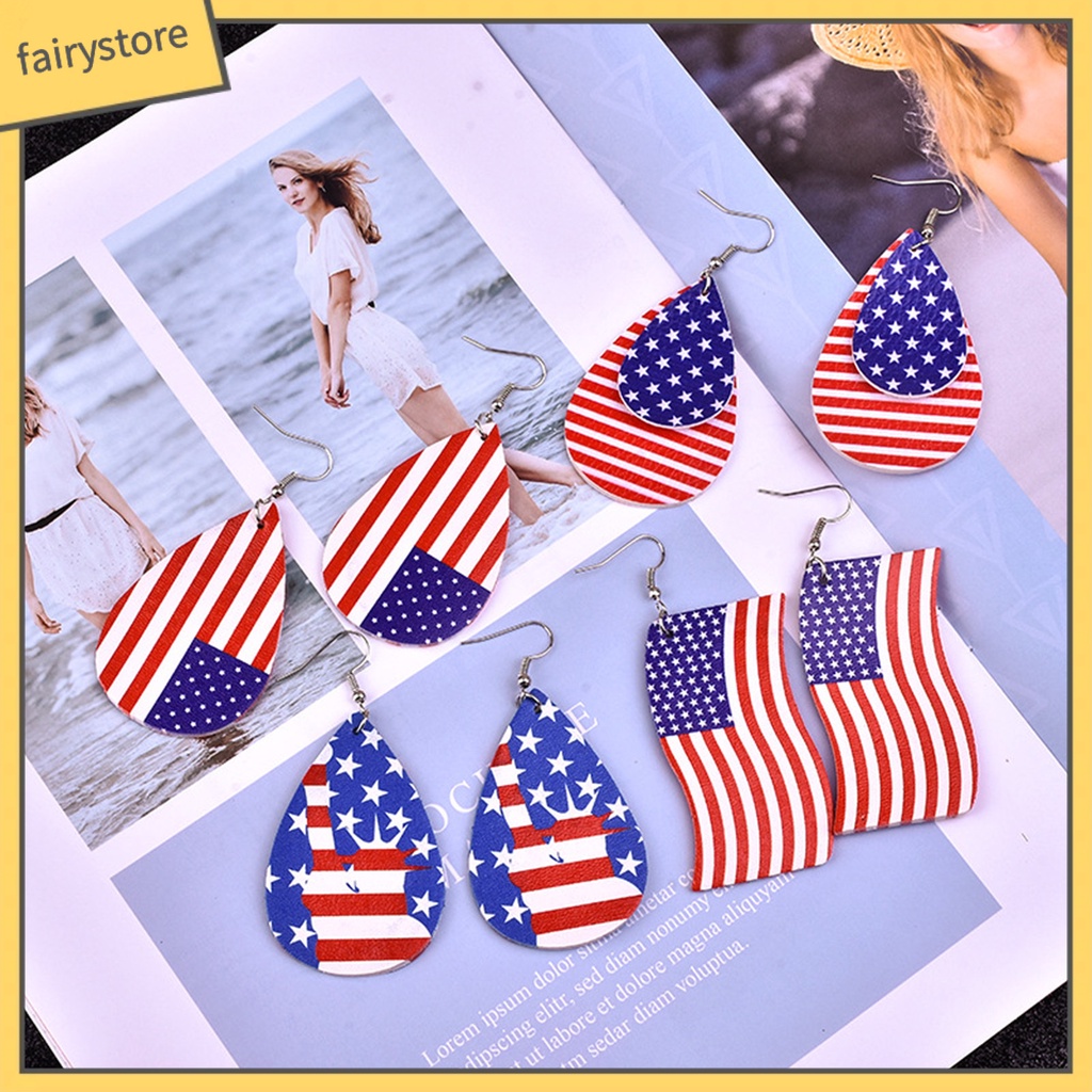 1 Đôi Bông Tai Giả Da Hình Lá Cờ Mỹ Đơn Giản