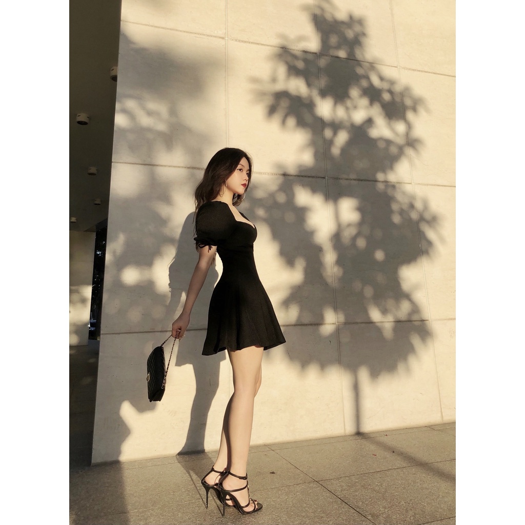 Đầm dáng xòe mini tay bồng chất lượng Emilyshop ulzzang