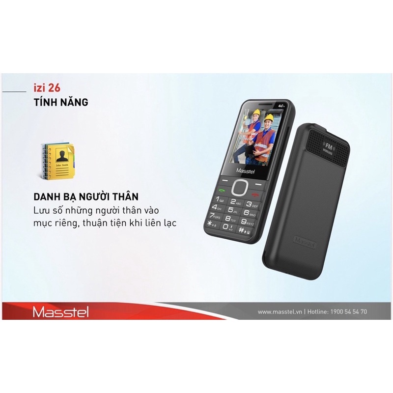 Điện thoại Masstel Izi 26 4G loa to, chữ to Pin siêu khỏe - bảo hành chính hãng 12 tháng
