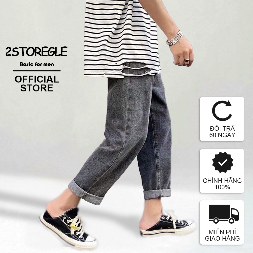 Quần Baggy Jeans Nam Xám Trơn Ống Suông Rộng Dáng Đứng Vải Co Giãn Nhẹ Cạp Cao 2STOREGLE Phong Cách Trẻ Trung