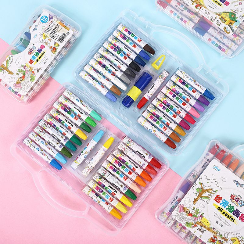 Bộ 12/18/24/36 màu sáp dầu Oil pastel hộp nhựa có quai xách