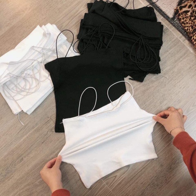Áo 2 dây đen trắng