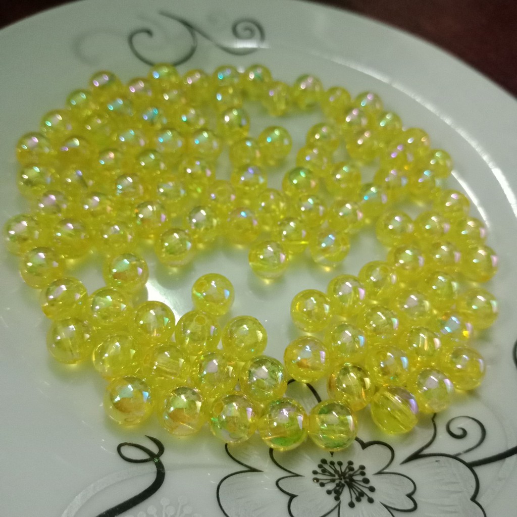 Hạt cườm nhựa nhiều màu ánh cừ lấp lánh có lổ size 8mm handmade DIY
