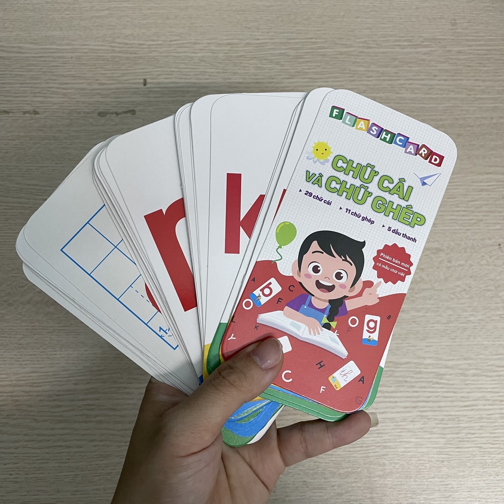 Sách - Flash Card Bộ thẻ học CHỮ CÁI - CHỮ GHÉP có mẫu chữ viết - 29 chữ cái - 11 chữ ghép - 5 dấu thanh (7 x 14 cm)