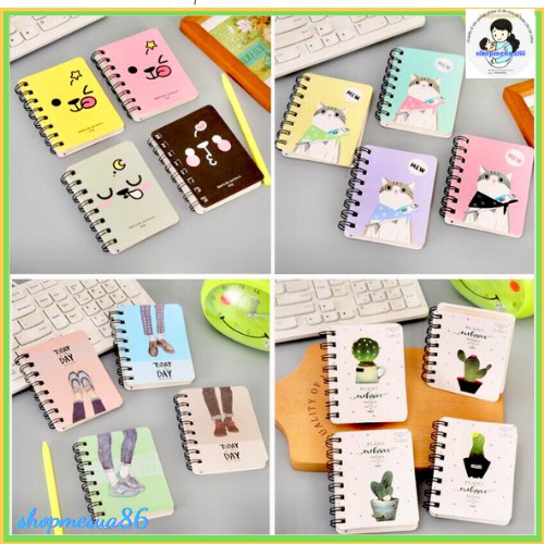 Sổ tay mini gáy lò xo, sổ tay ghi chép hoạt hình đáng yêu( 80 tờ)