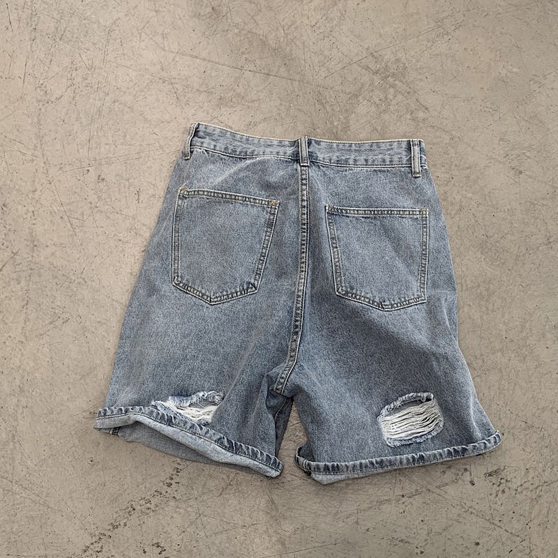 Quần Short Denim Dáng Rộng Phối Rách Kiểu Hồng Kông Thời Trang Mùa Hè 2020 Cho Nam