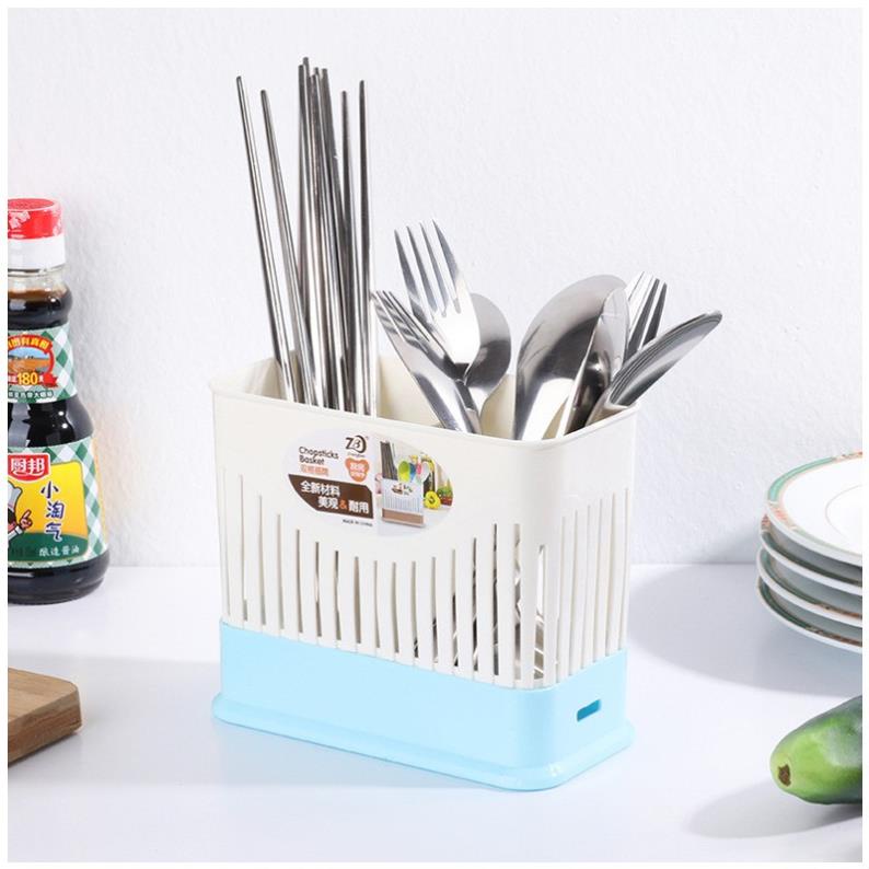 Ống đựng muỗng đũa nhựa 2 ngăn thiết kế thoát nước tiện dụng MS 0384