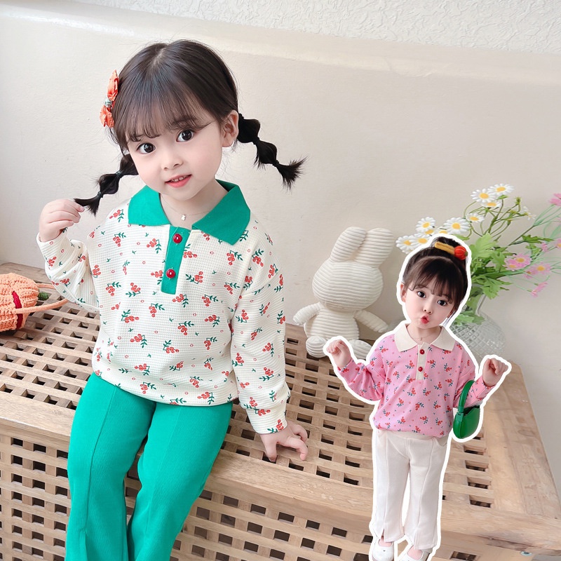 Set Áo Thun Tay Dài Và Quần Dài Phong Cách Phương Tây Cho Bé Gái