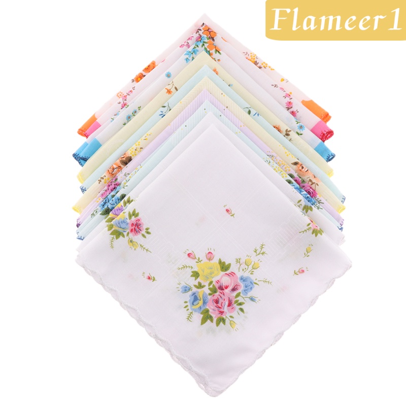 [Flameameer1] 10 Khăn Tay Nữ 100% Cotton Hình Vuông 30x30cm