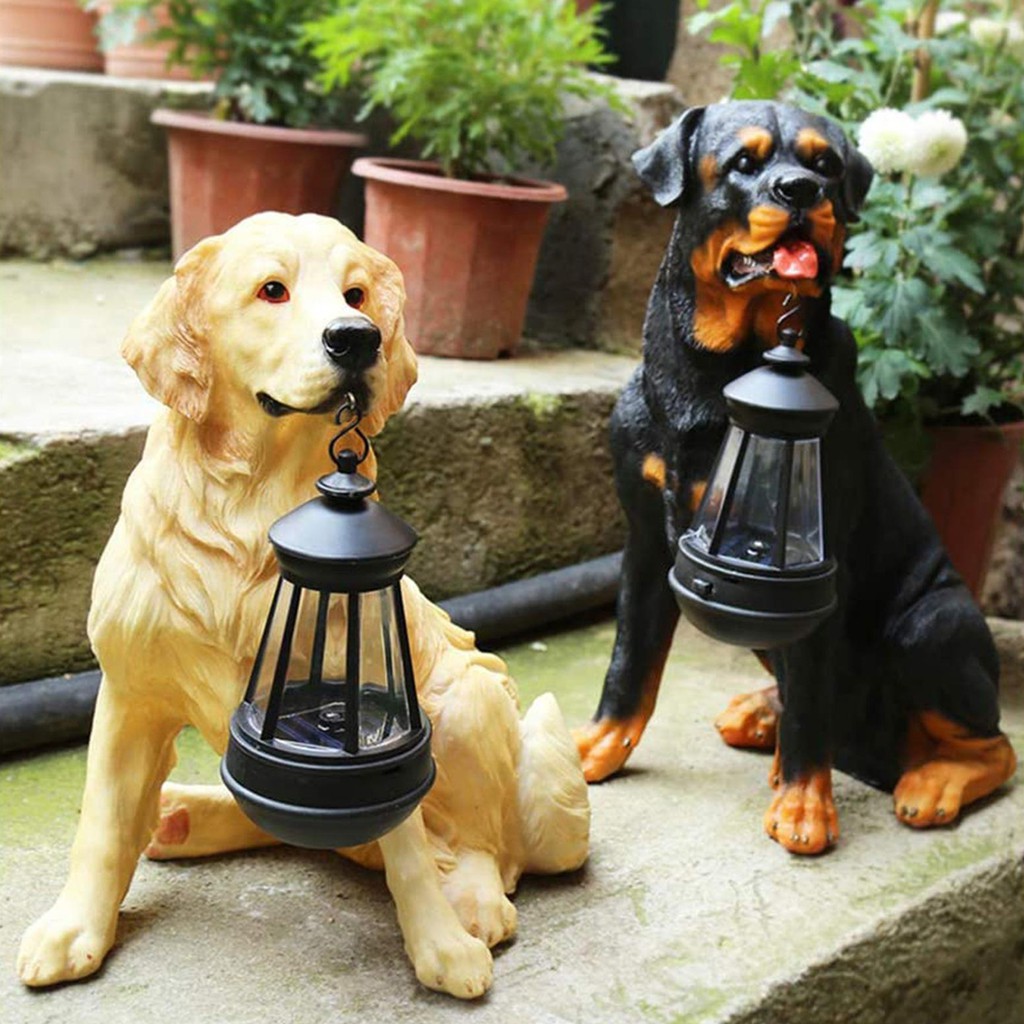 Tượng chú chó kèm đèn LED năng lượng mặt trời tùy chọn màu sắc độc đáo trang trí sân vườn